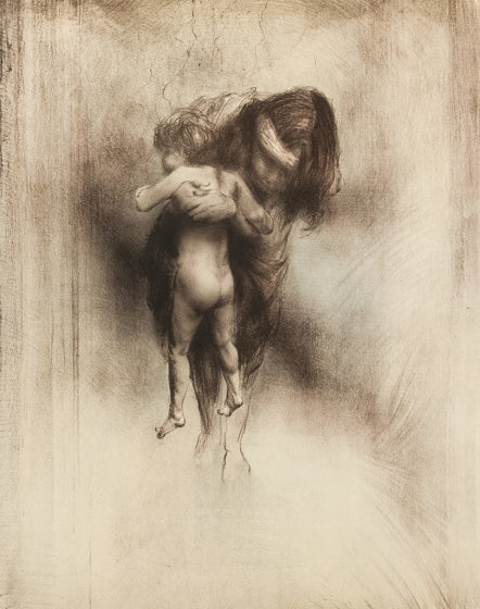 Barnet, håndkolorert litografi